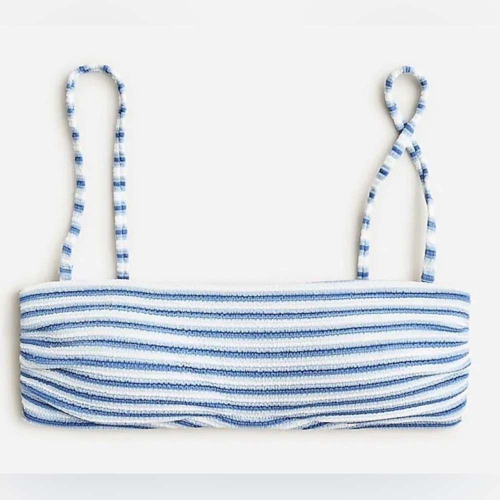 NWT J.Crew Womens Textured Bandeau Bikini Top Striped Blue White Plus Size 2X